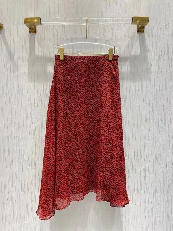 

New 2021 Summer Women Fashion Runway Midi Skirts High Waist Bow Leopard Print Elegant Ladies Silk A-Line Skirts