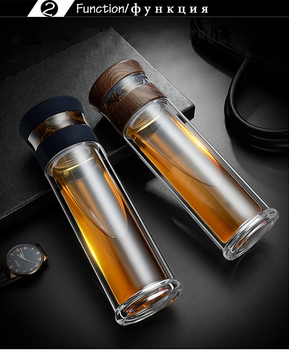 Drinking Pot Portable Tea Separation Cups Double-layer Car Cup Creative High Temperature Glass Water Bottle To Send Cup Sets