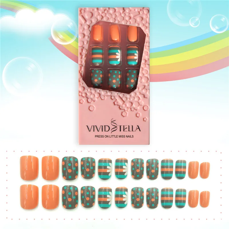 Нажмите на короткие накладные ногти дизайн в коробке Полное покрытие