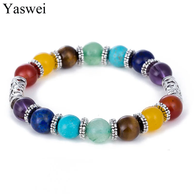 Модные браслеты с 7 чакрами из натурального камня красочные бусины 10 мм