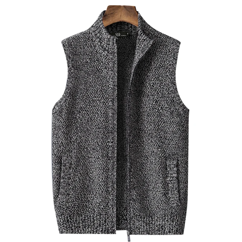 

Icpans Polyester Men Vest Cardigan Clothing Knitted Casual Stand Collar Zipper Knit wear Waistcoat Black Gray