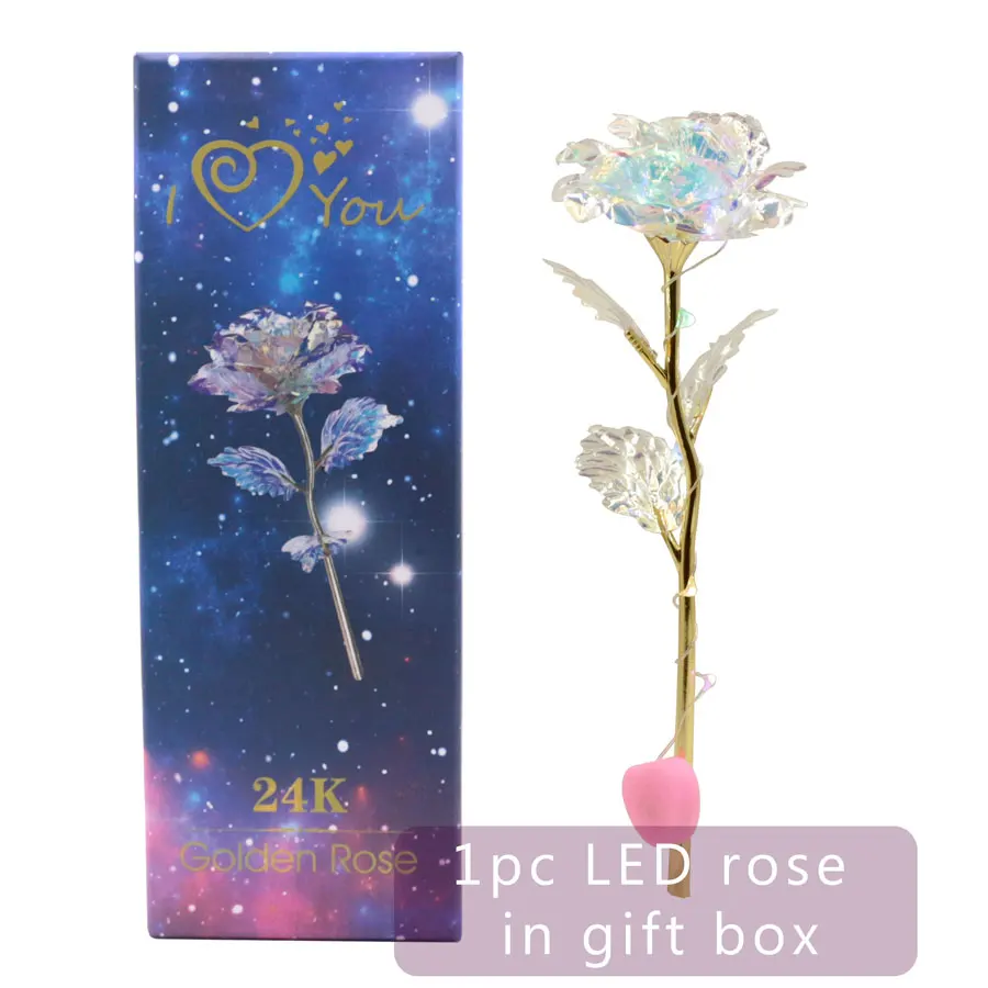 led rose in box Романтический Красочный светодиодный сказочный розовый искусственный Галактический цветок розы для подруги, подарок на день Святого Валентина, свадебный Декор для дома - Цвет: led rose in box
