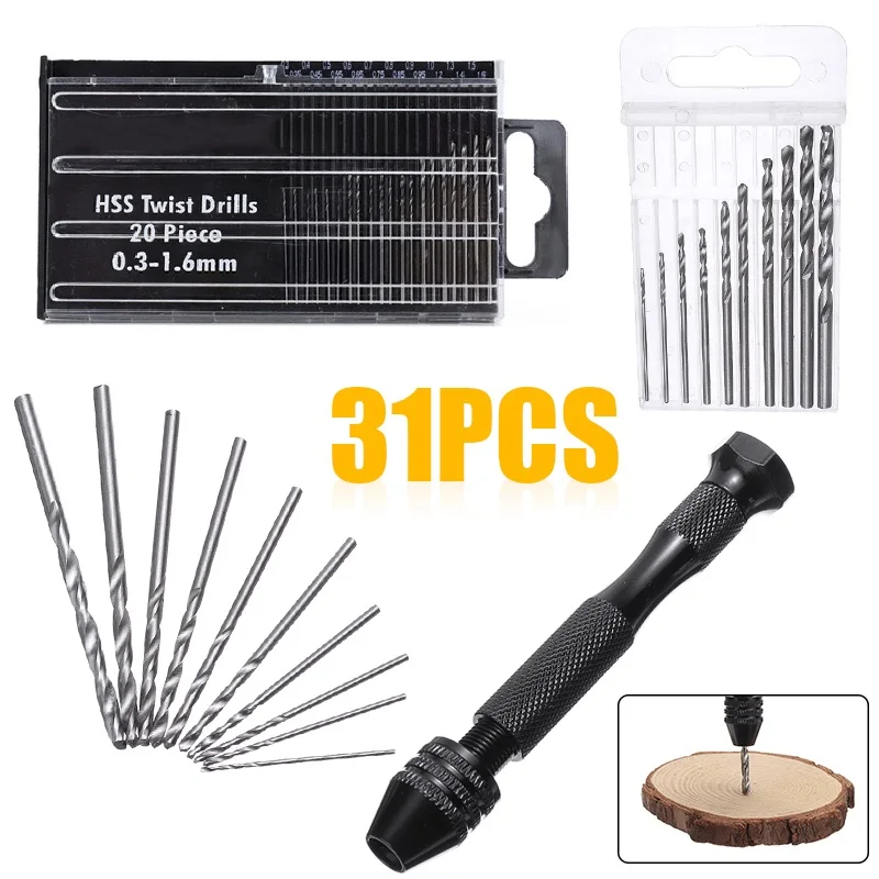 Набор миниатюрных ручных микро сверл 31 шт. маленький ручной БЕСКЛЮЧЕВОЙ патрон
