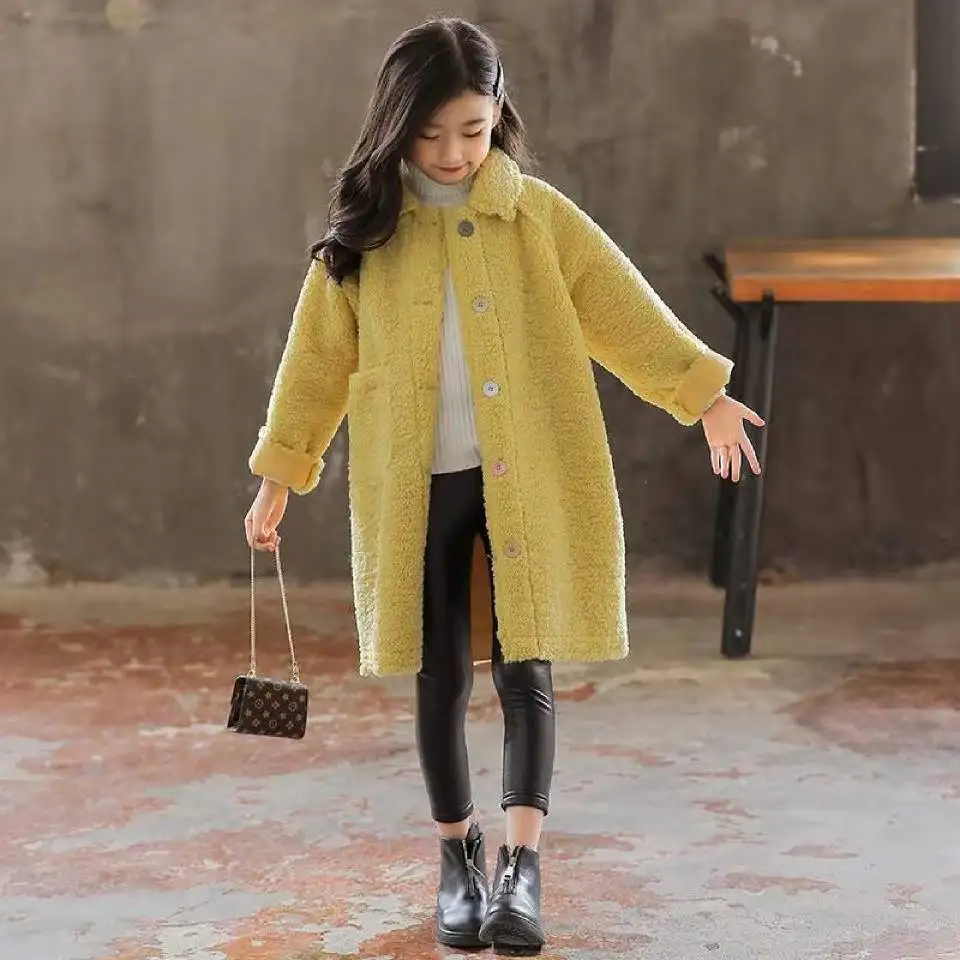 Solid Color Autumn&Winter Girls Coats Cute Fashion Long Sleeve Thick Children Outerwear Kids Girl Jackets Long Girl Winter Coat - Цвет: 003