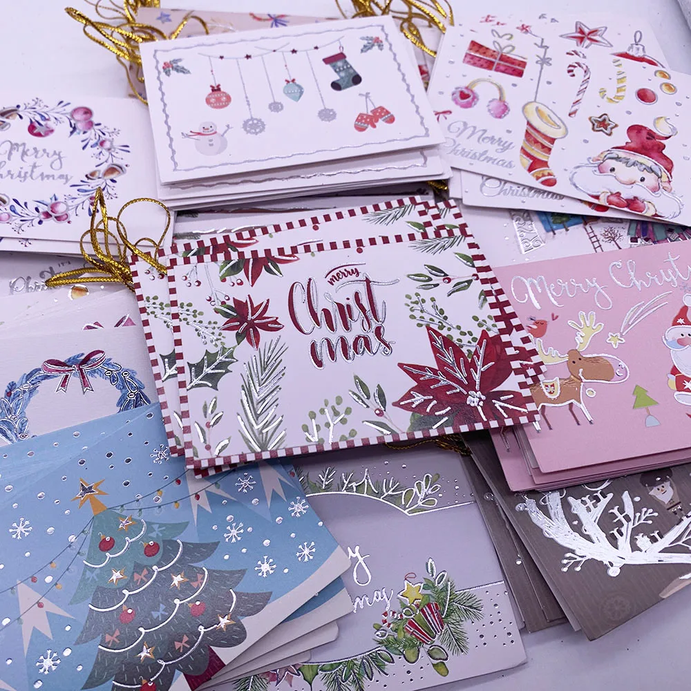 

Newest Christmas Greeting Card Simple Kraft Paper Card Xmas Cards Santa Snowman Blessing Message Card