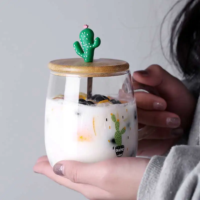 Креативная прозрачная стеклянная чашка С КАКТУСОМ клубничным ананасом молочная