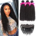 Малазийские кудрявые пучки с фронтальной застежкой, 100% натуральные волосы Remy, кудрявые пряди с 13*4 кружевной фронтальной дамой