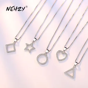 NEHZY S925 Новая женская модная бижутерия, высокое качество, простой кубический цирконий, круглый кулон, ожерелье, длина 45 см