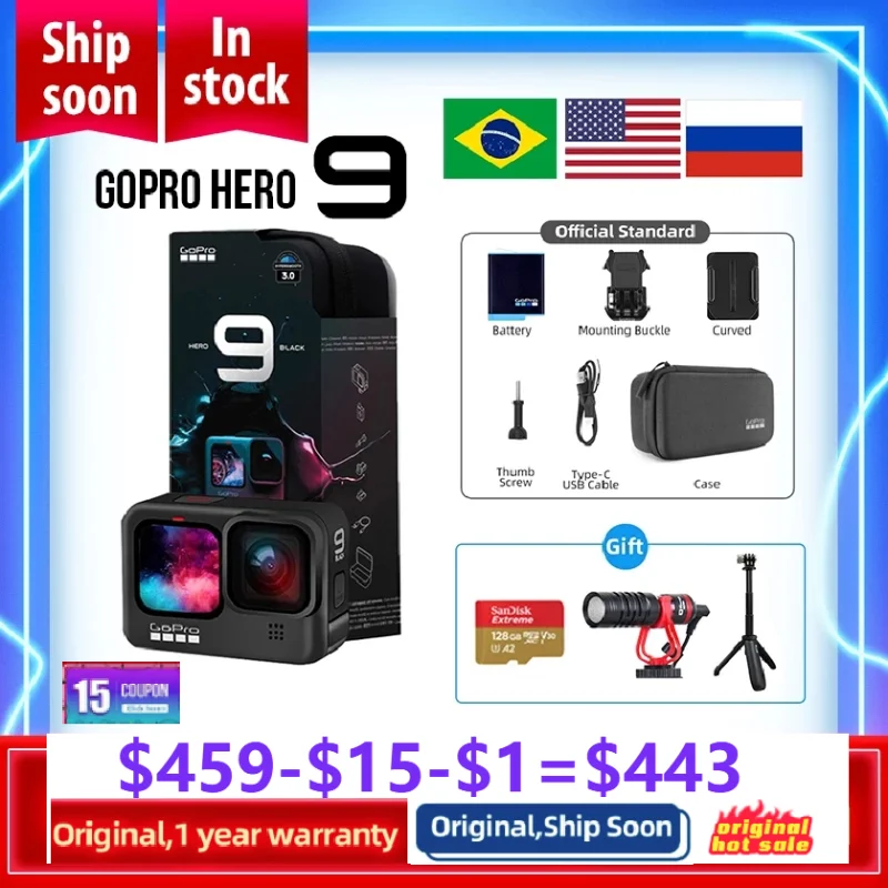 Черная подводная Экшн Камера GoPro HERO 9 4K 5K с цветным передним экраном Спортивная