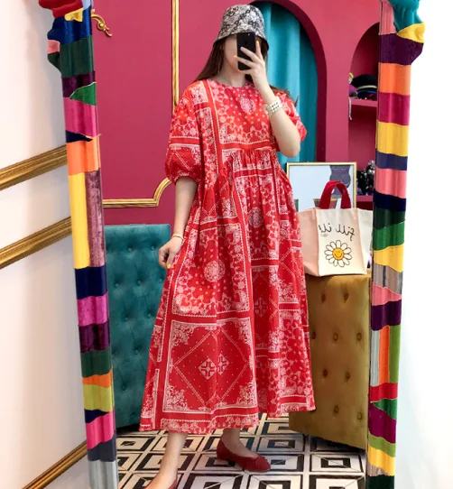 Женское платье с широким подолом свободное в корейском ретро стиле этническим