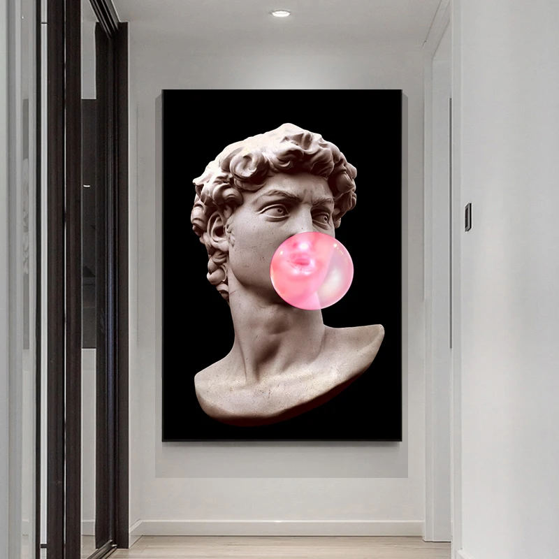 

Modern Black Background Vaporwave Sculpture of David Art Posters Print Canvas Paintings on The Wall Art Pictures for Home Decor