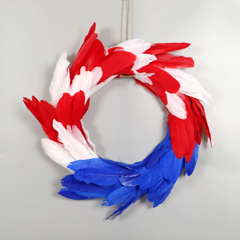 

American Flag Wreath Patriotic Feather Garland Independence Day Memorial Day Home Front Door Hanging Ornaments