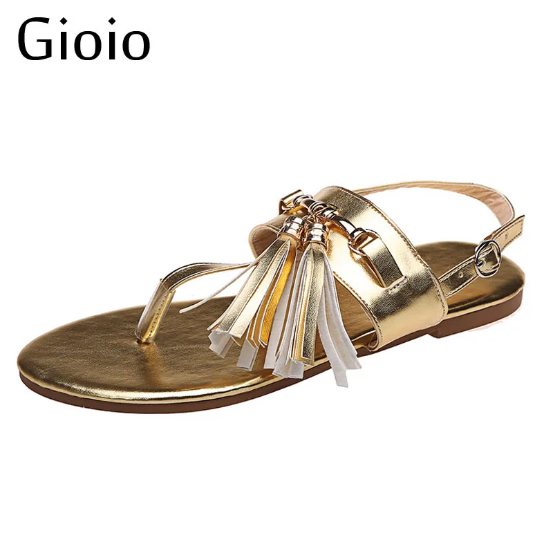 Gioio Women Rome Style Sandals women's White Shoes Golden Fashion Plus Size Shoe Summer Beach style Female sandal