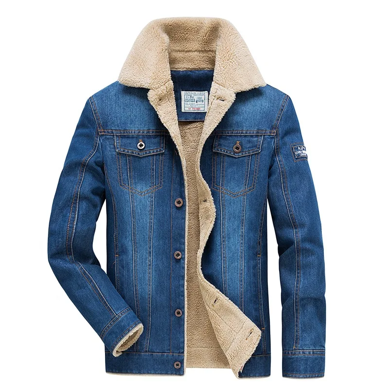 

cotton Men's new winter in Europe and the cross-border add wool with thick warm loose lambs wool denim jacket coat
