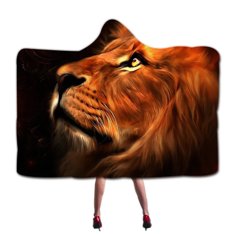 Зимнее теплое одеяло с принтом тигра и животных переносное капюшоном для дома