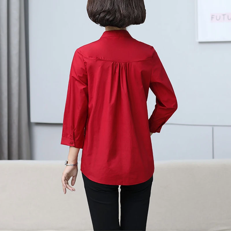 Женская Офисная рубашка с вышивкой белая блузка на пуговицах рукавом 3/4