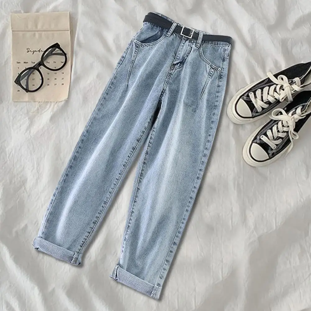 

Denim Pants Fashion Solid Color Pocket High Rise Tapered Jeans for Office Loose Pants Jeans