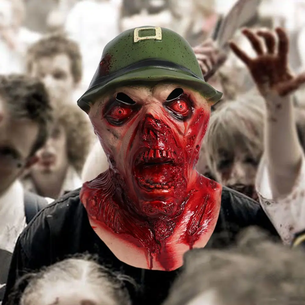 Реалистичная маска зомби на Хэллоуин зомби-солдата латексная для головы