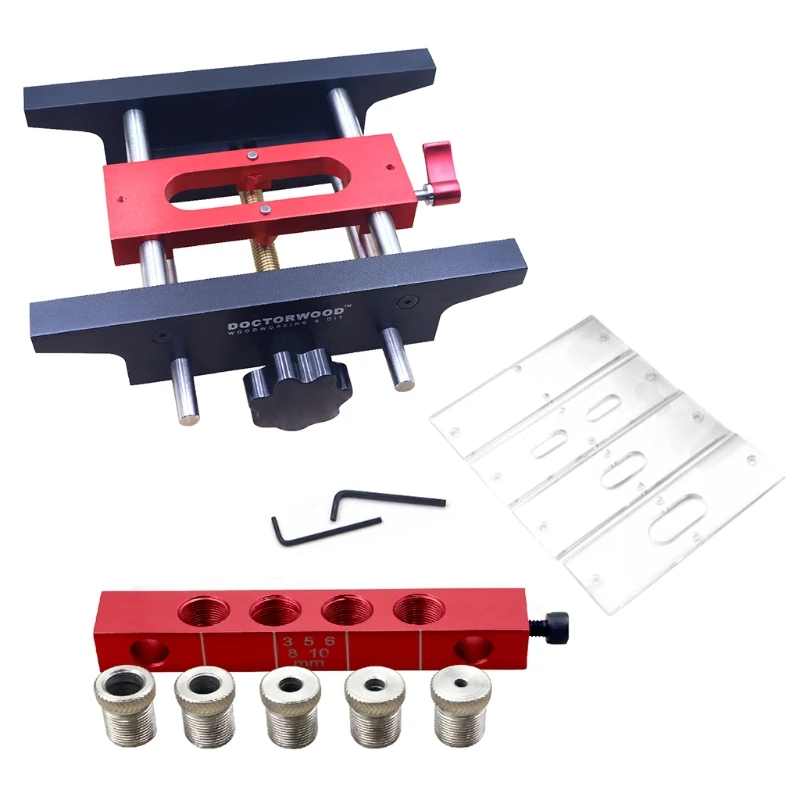 

2-in-1 Mortise Tenon Jig Pocket Hole Drilling Punch Locator Self Center Dowel Guide Doweling Drill Set Woodworking Tools