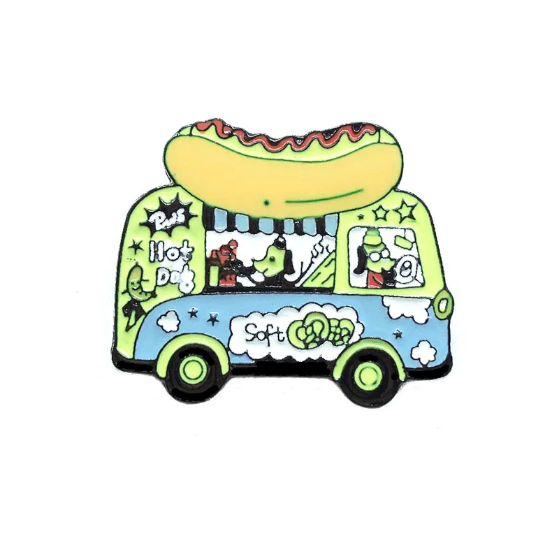 Значки с героями мультфильмов мобильный хот-дог брошь машина для женщин