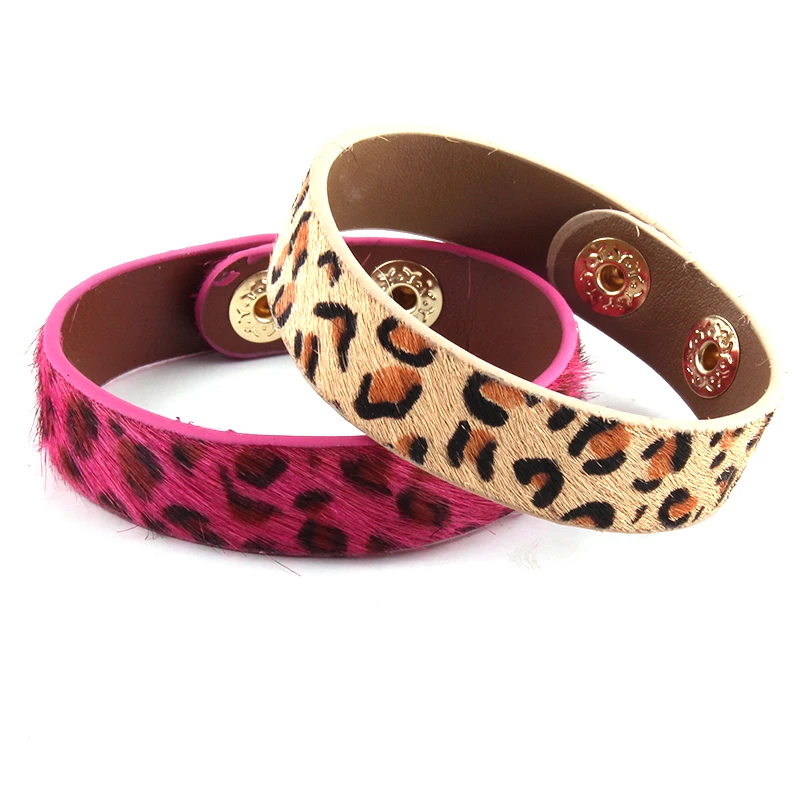 Женский кожаный браслет с леопардовым принтом RH модный из кожи конского хвоста