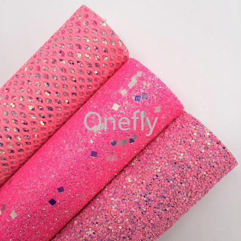 Onefly розовая блестящая кожа искусственная блестящие тканевые листы для банта