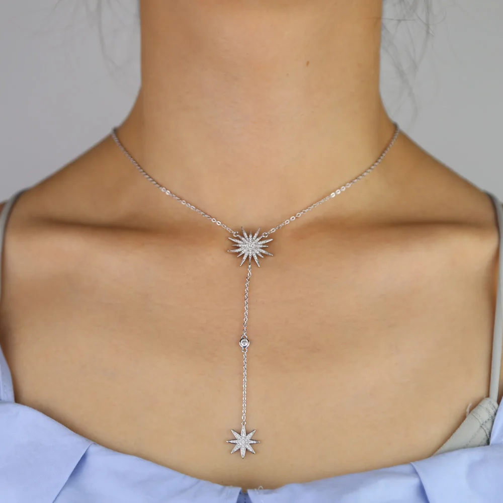 Starburst-collar de plata de primera ley con forma de estrella para mujer, Gargantilla con forma de estrella del Norte, color plateado, regalo de Navidad, 2019