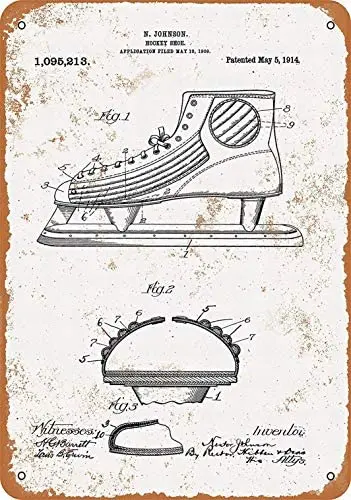

8 x 12 Metal Sign - Hockey Skates Patent - Vintage Bar Wall Decorative