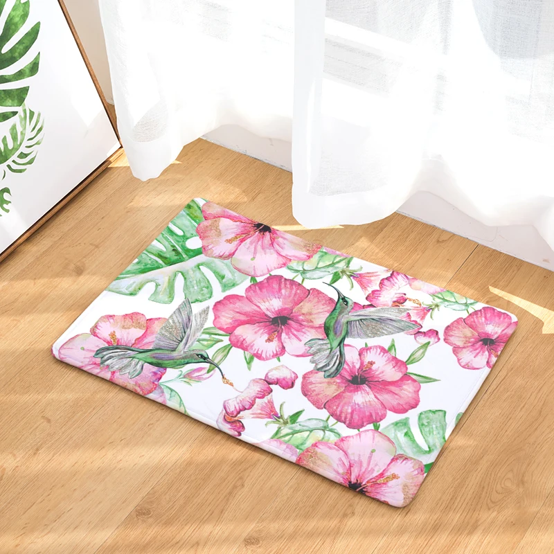 Tropical Flower Print Living Room Entrance Doormat Plam Leaf Kitchen Absorbent Carpet Home Decor Bathroom Rectangle Rugs | Дом и сад