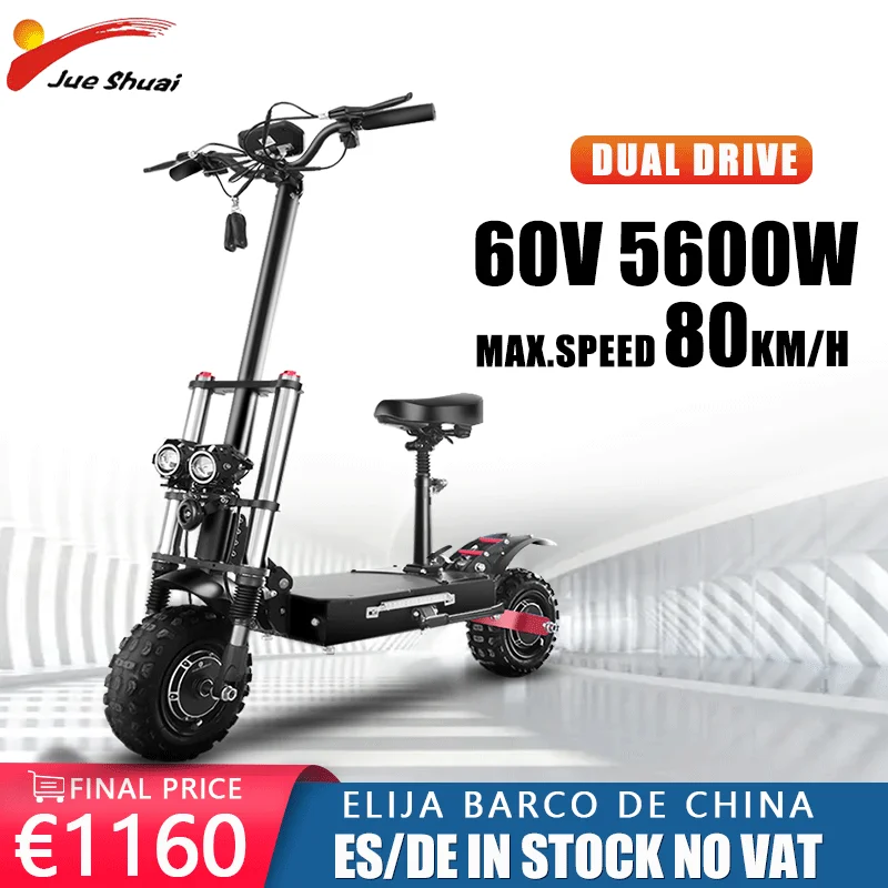 

FREE VAT 60V 5600W Electric Scooter Adult 11inch off Road Tire E-Scooters 100 KM 80km/h Dual Motor Electric Scooters EU STOCK