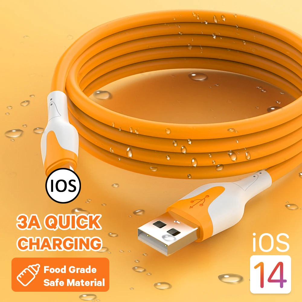 Мягкая накладка из жидкого силикона usb кабель 3 A для быстрой зарядки провода