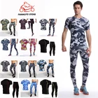 Мужские классические Компрессионные спортивные костюмы для фитнеса и бега, камуфляжные комплекты из рубашки с коротким рукавом и брюк, майка, спортивный костюм для ММА