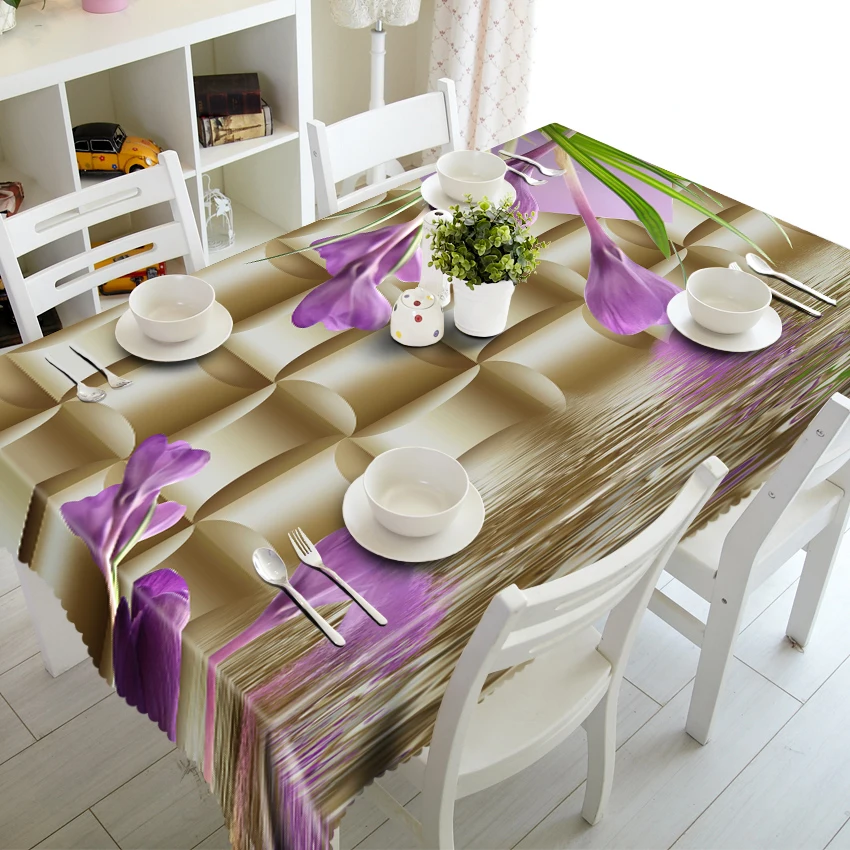 

3d Diamond Flower Tablecloth Butterfly and Morning Glory Washable Thicken Cotton Cloth Rectangular and Round Table Cloth