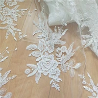 gorgeous ivory lace embroidered sequined appliques lace fabric for girl dress wedding gowns bridal supplies