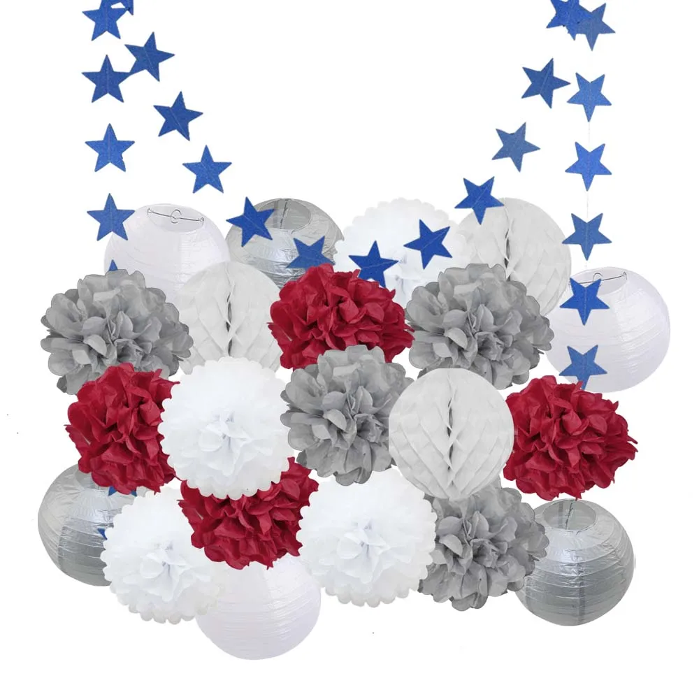 Silver Red Set Лидер продаж 22 шт./компл. золото/черный/белая Круглая Бумажная Фонари Выпускной 50th День рождения одолжение рождественское год висит Изделия из бумаги - Color: Silver Red Set