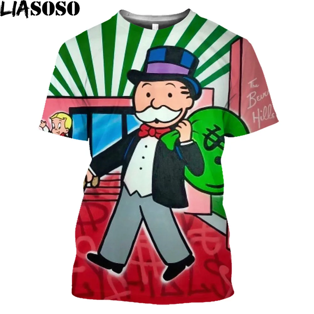 Новейшие монопольные футболки с 3D принтом унисекс Мужские в стиле Олдрич хип-хоп