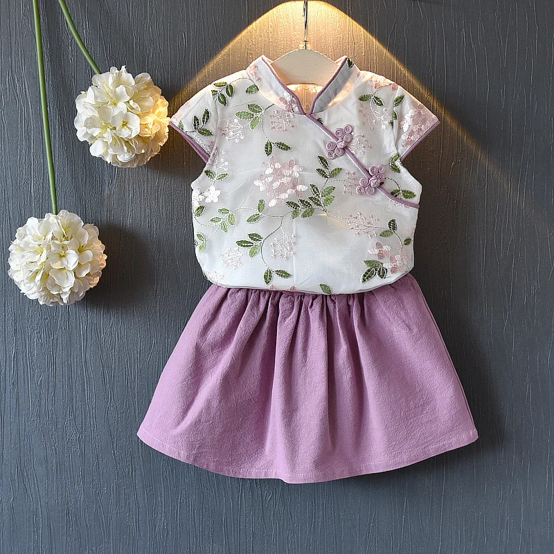 

2021 Summer New Girls' Ethnic Style Embroidered Cheongsam Set Two Piece E0683