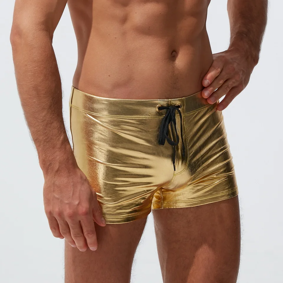 

Plus Size New Low Waist Gold silver color Men's Sexy Swimming pants Swim Shorts Trunks Swimwear Pants Swim quick-dry briefs