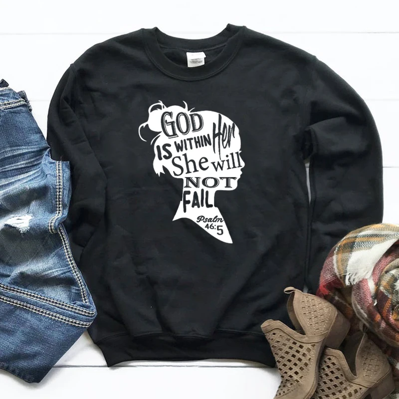 Бог Внутри ей не подведет Кристиан Толстовка женских топы для девочек Мощность