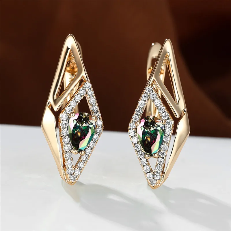 Серьги-кольца женские разноцветные с цирконом в форме капли воды | Украшения и