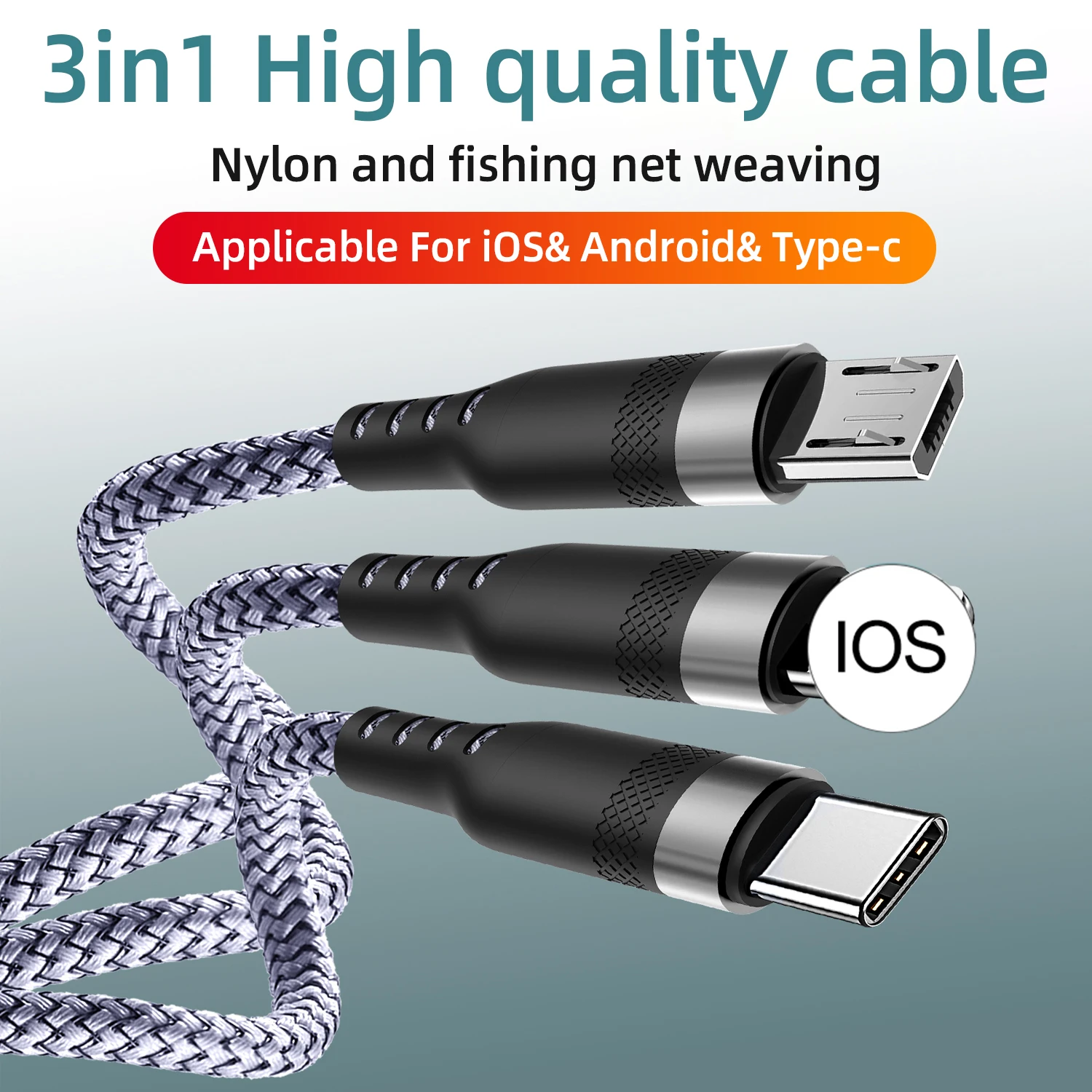 

USB Cable 3 in 1 Fast Charging Adapter Microusb Type-C Charger Type C Cable For iPhone 7 11 Samsung Xiaomi Cord Huawei Mate 40