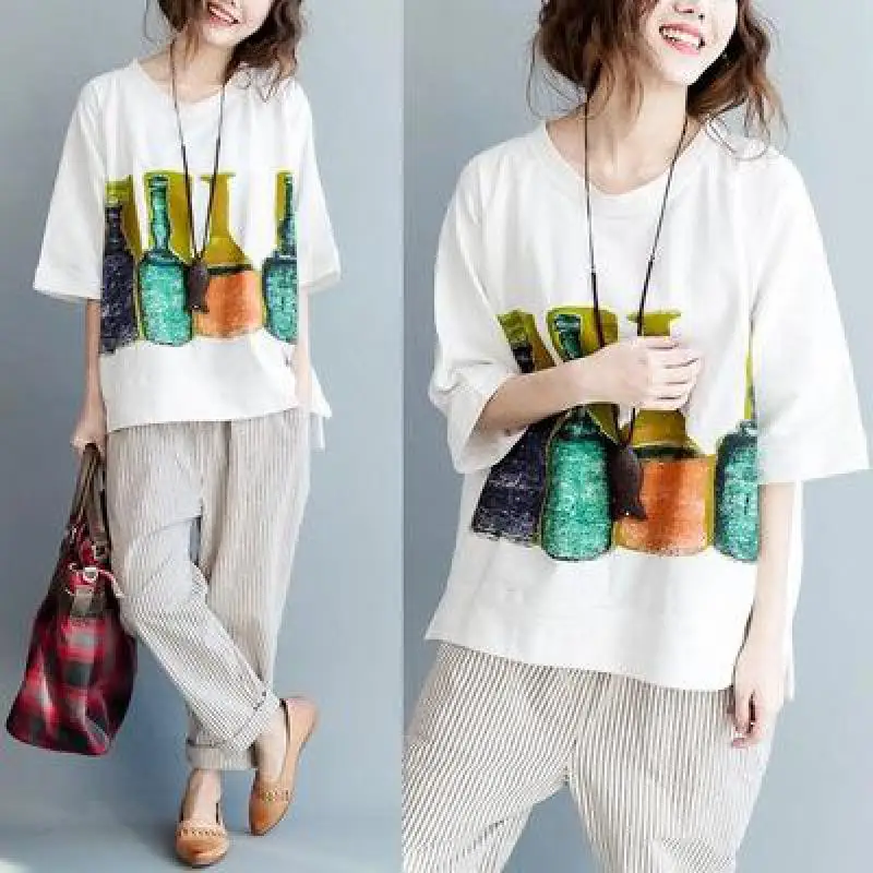 

Новинка лета 2022, корейские свободные тонкие литературные Топы с коротким рукавом, Повседневная универсальная женская футболка в ленивом ст...