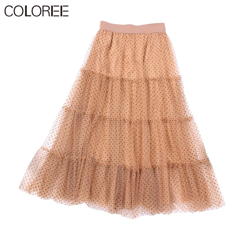 

Skirts Women Mid-calf Ruffles Chic Ruffles Mesh Pleated Elegant Sweet Korean Style Fashion Womens Harajuku Faldas Ins