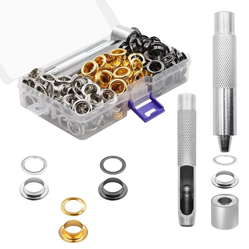 

150 Sets Grommet Tool Kit Grommets Eyelets with Grommet Setting Tools for Tarp Leather Canvas Clothing 2/5 Inch