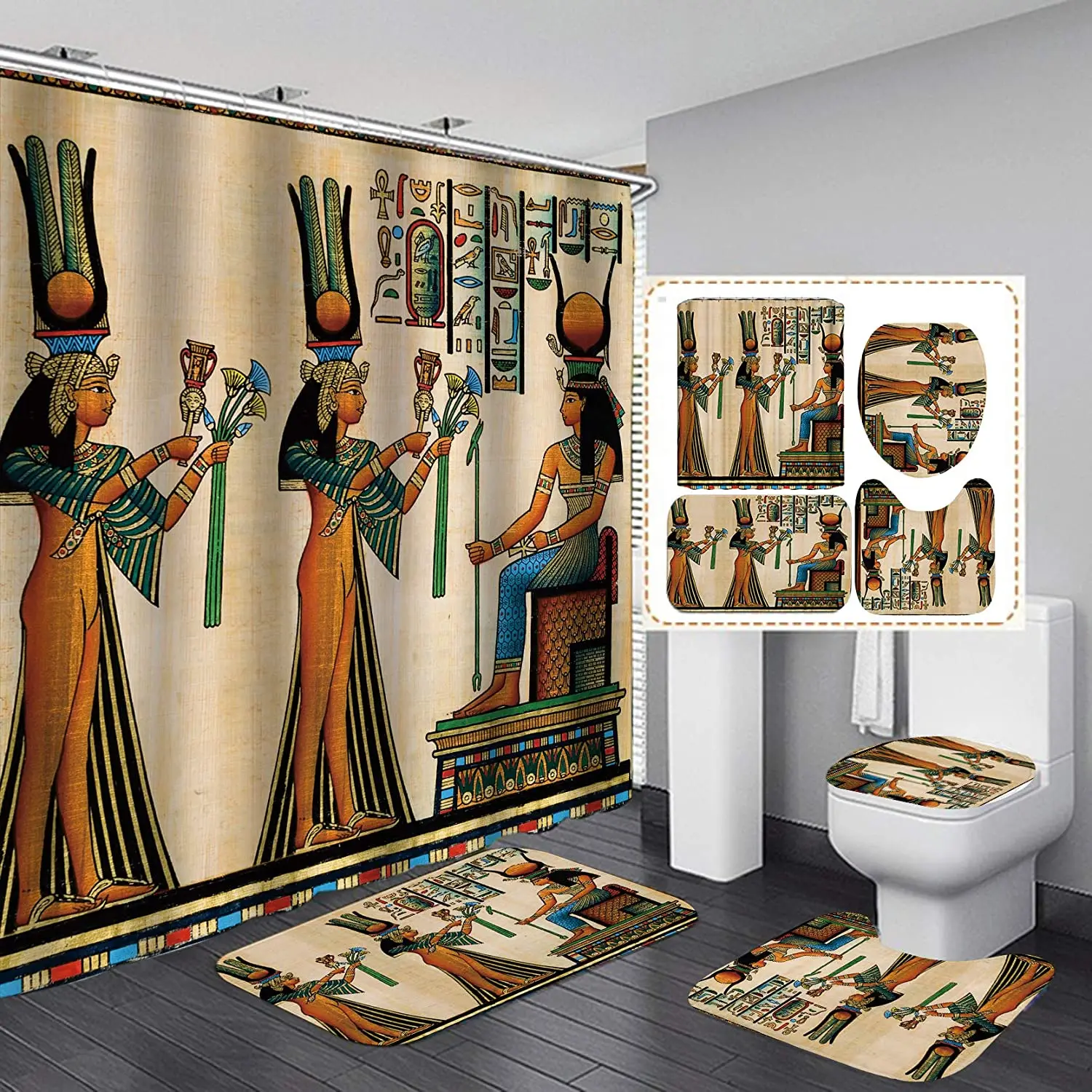 

African Fashion Men Print Shower Curtain Set Carpet Cover Toilet Cover Bathroom Mat Cushion Cover Bathroom Curtain Household