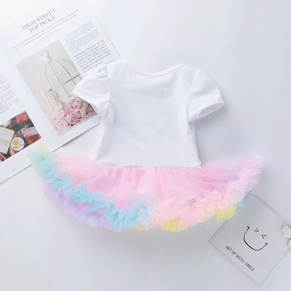 Нарядная летняя хлопковая розовая юбка пачка с рисунком для новорожденных