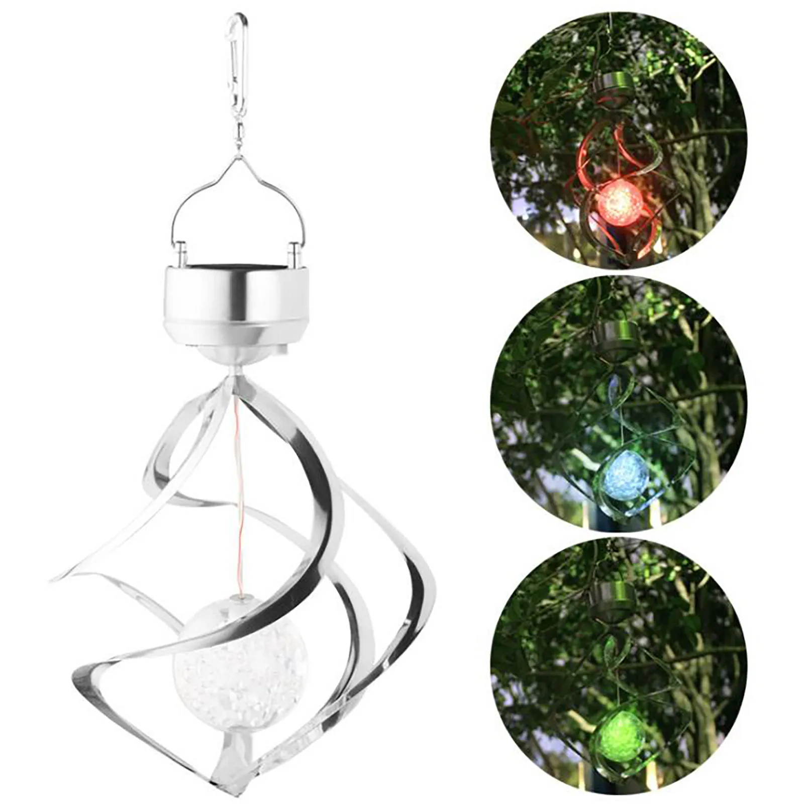 На солнечных батареях ветряных колокольчиков ночные огни спиральный подвесной