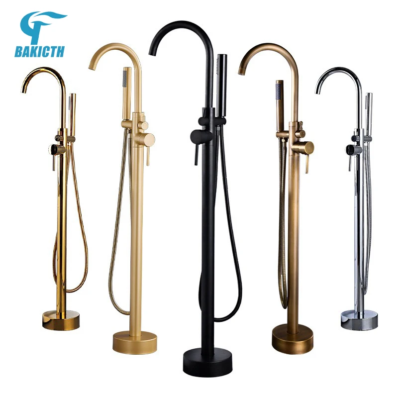 

Bakicth Black Floor Standing Bathtub Faucet 5 Colors Free Standing Bathroom Shower Faucet Swivel Spout Cold Hot Water Mixer Tap