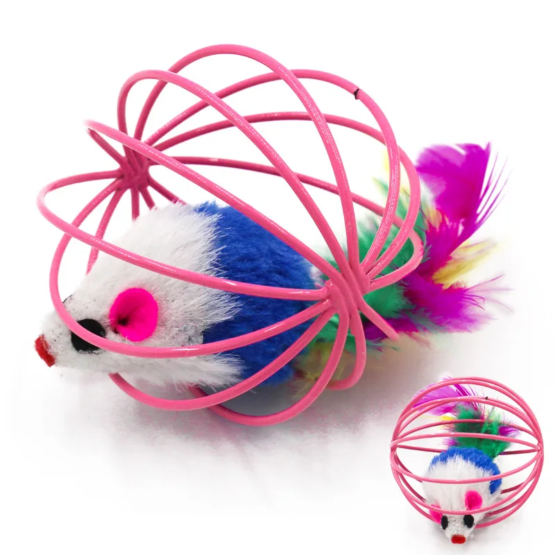 Кошачья интерактивная игрушка шар перо палочка с маленькой мышкой клетка