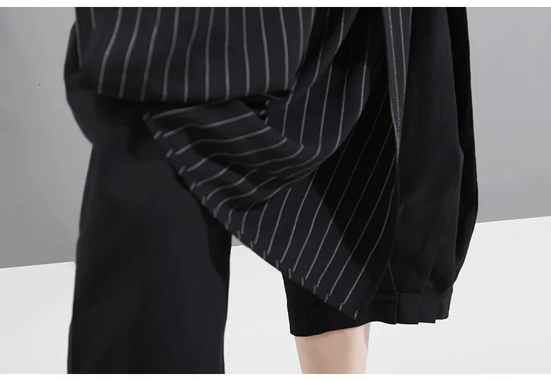 [EAM] High Elastic Waist Striped Black Asymmetric Trousers New Loose Fit Pants Women Fashion Tide Spring Autumn 1A933
